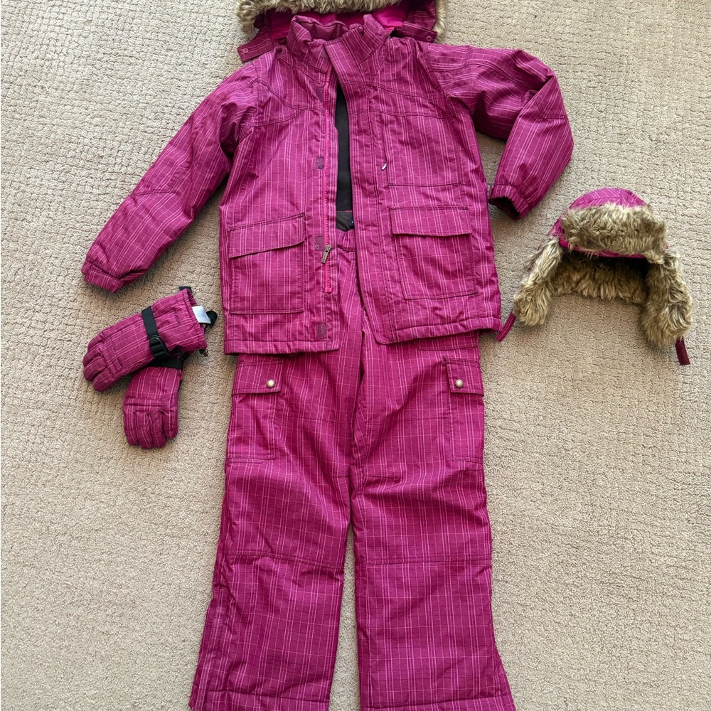 Lands' End raspberry snowsuit set with gloves